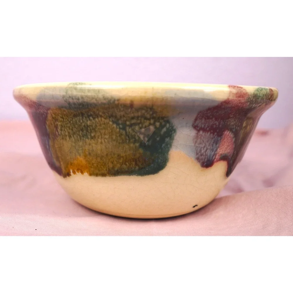 D. K. Clay Hand Thrown Glazed Art Pottery Bowl 1996 paint splatter Multicolor NC